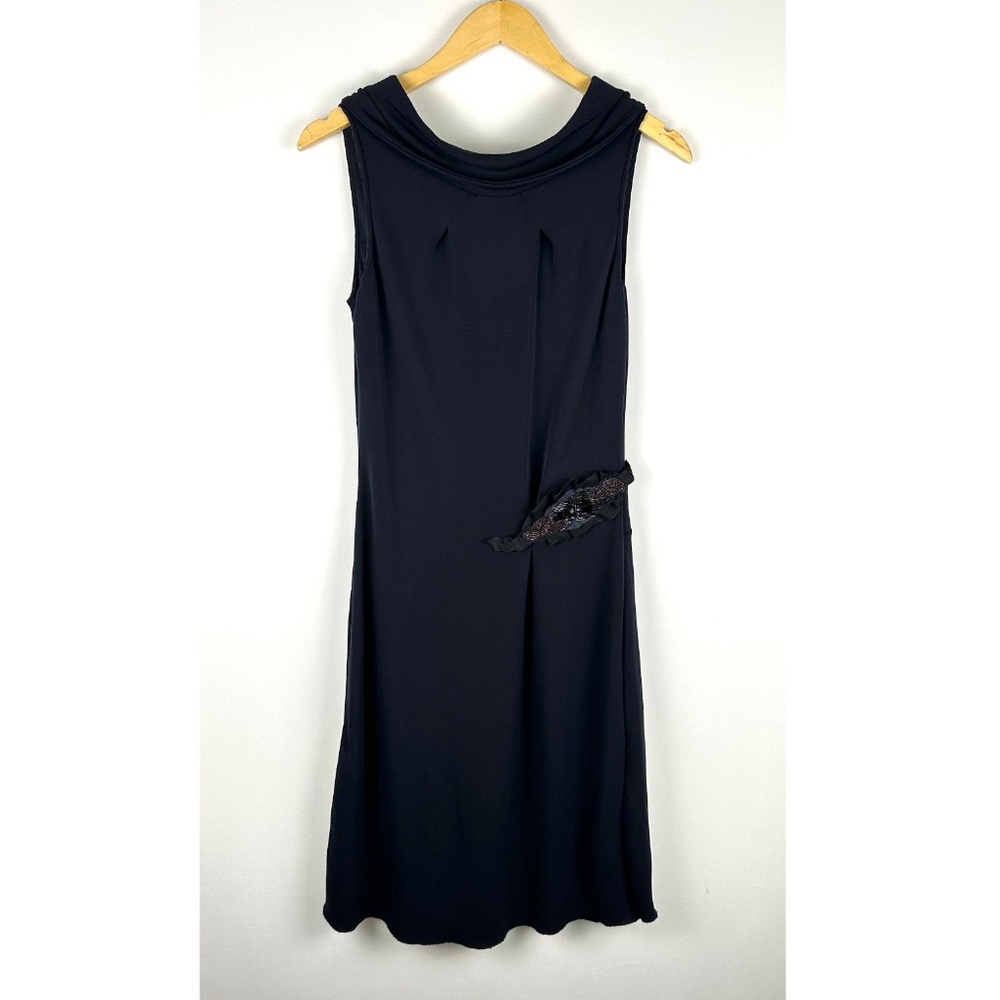 Vintage ‘Schumacher’ Beaded Embroidery Sleeveless Dress in Navy Blue - Small
